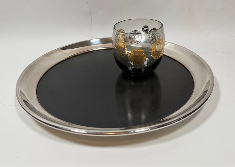 Vintage Mid-Century Modern Silver Plated Gorham Round Service Bar Tray